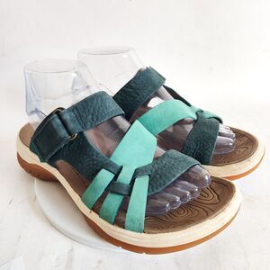 Bionica Sandals Womens Size 7.5 Nerice Slip On Slides Blue Teal Leather Open Toe